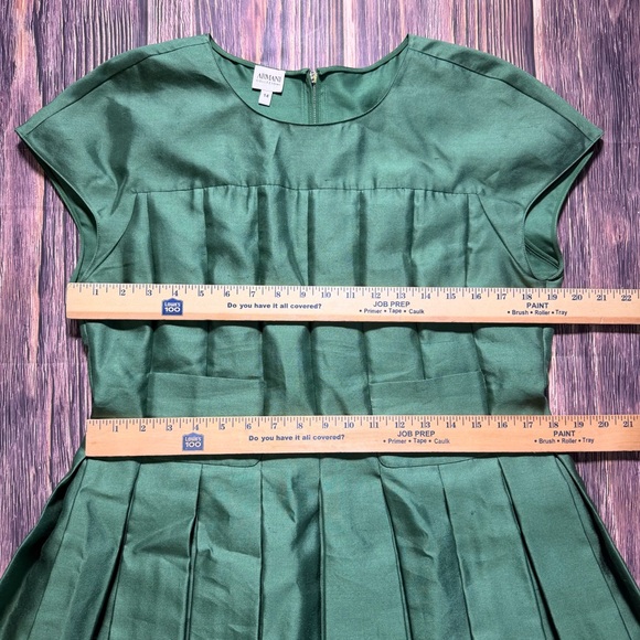 Armani Collezioni Green Cotton Silk Box Pleated Short Dress Size 14 - Picture 6 of 9